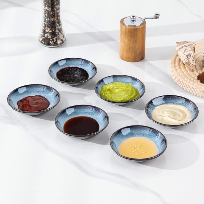 LERATIO Ceramic Soy Sauce Cups/Bowls - 6 Piece Set, Reactive Glaze Dipping Sauce Dishes for Kitchen, 3oz Small Bowls for Side Dishes, Appetizers, Snacks, Sushi, Condiment, Dishwasher Safe - Image 3